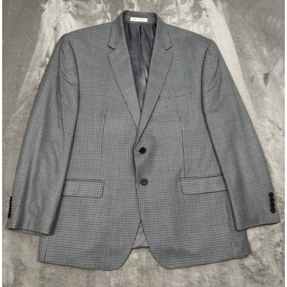 Lauren Ralph Lauren Blazer Jacket Mens 44S Wool Silk Gray Houndstooth Vintage